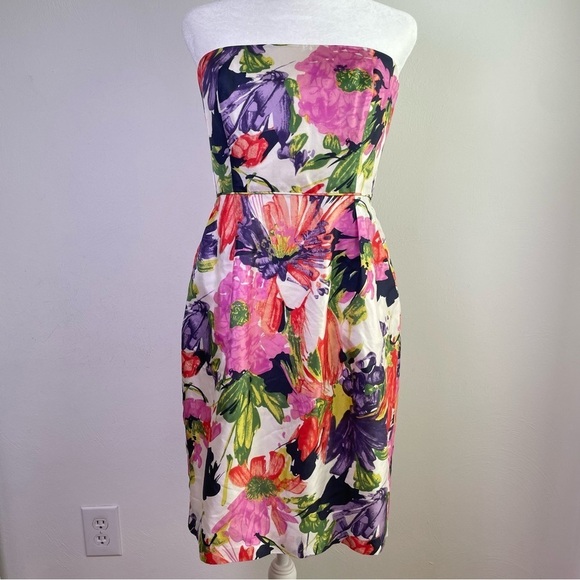 J. CREW 100% Silk Ella Garden Floral Sheath Lined Strapless Mini Dress Women's 4 - Picture 10 of 16